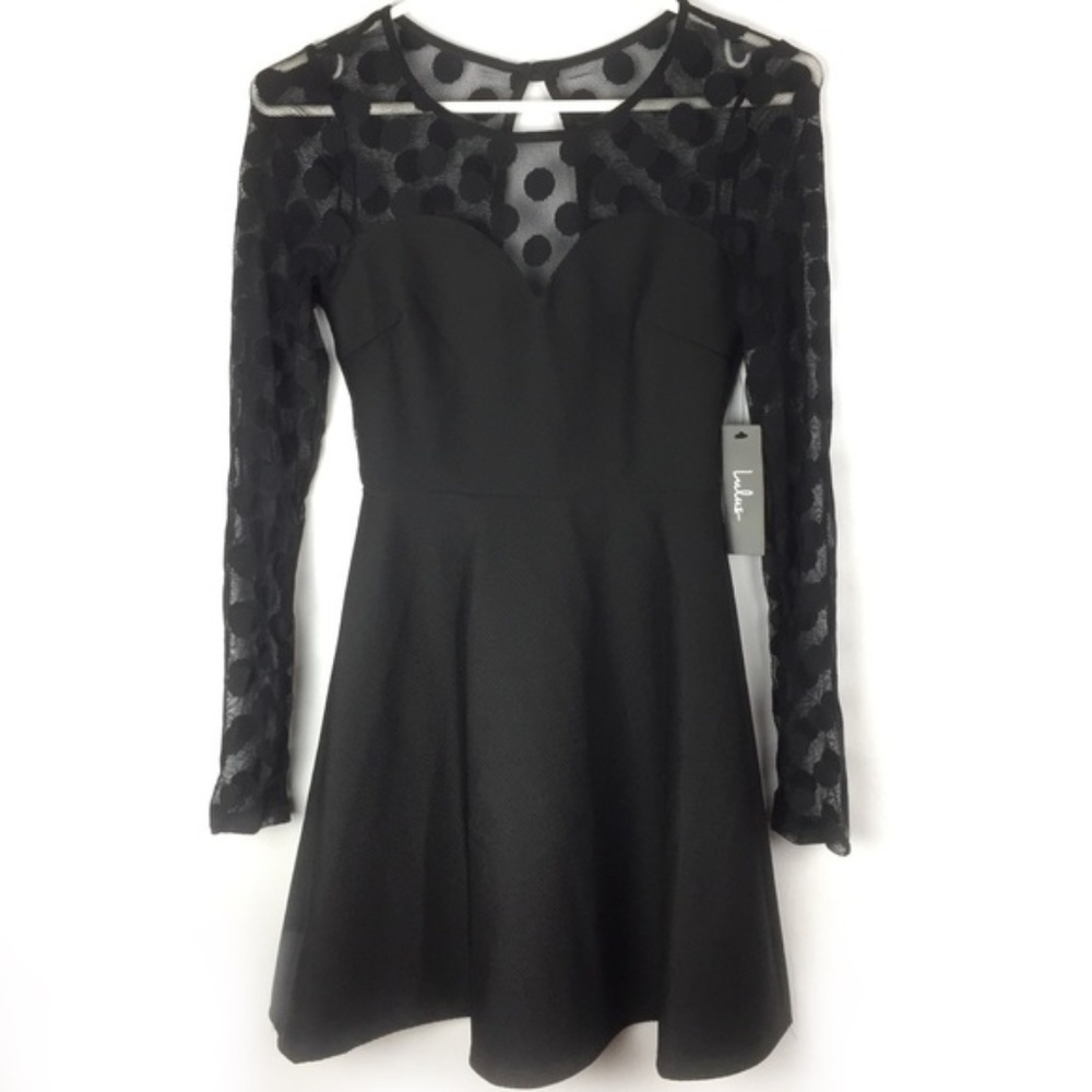 Lulus Polka Dot Mesh Long Sleeve Cute Skater Dress - Picture 7 of 10